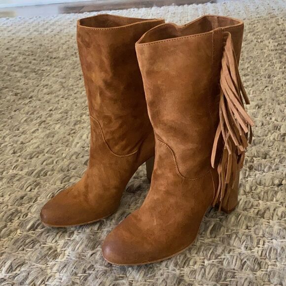 Free People Wild Rose Western Slouch Boot with Fringes Brown Suede EU 39 US 8.5 - Picture 4 of 9